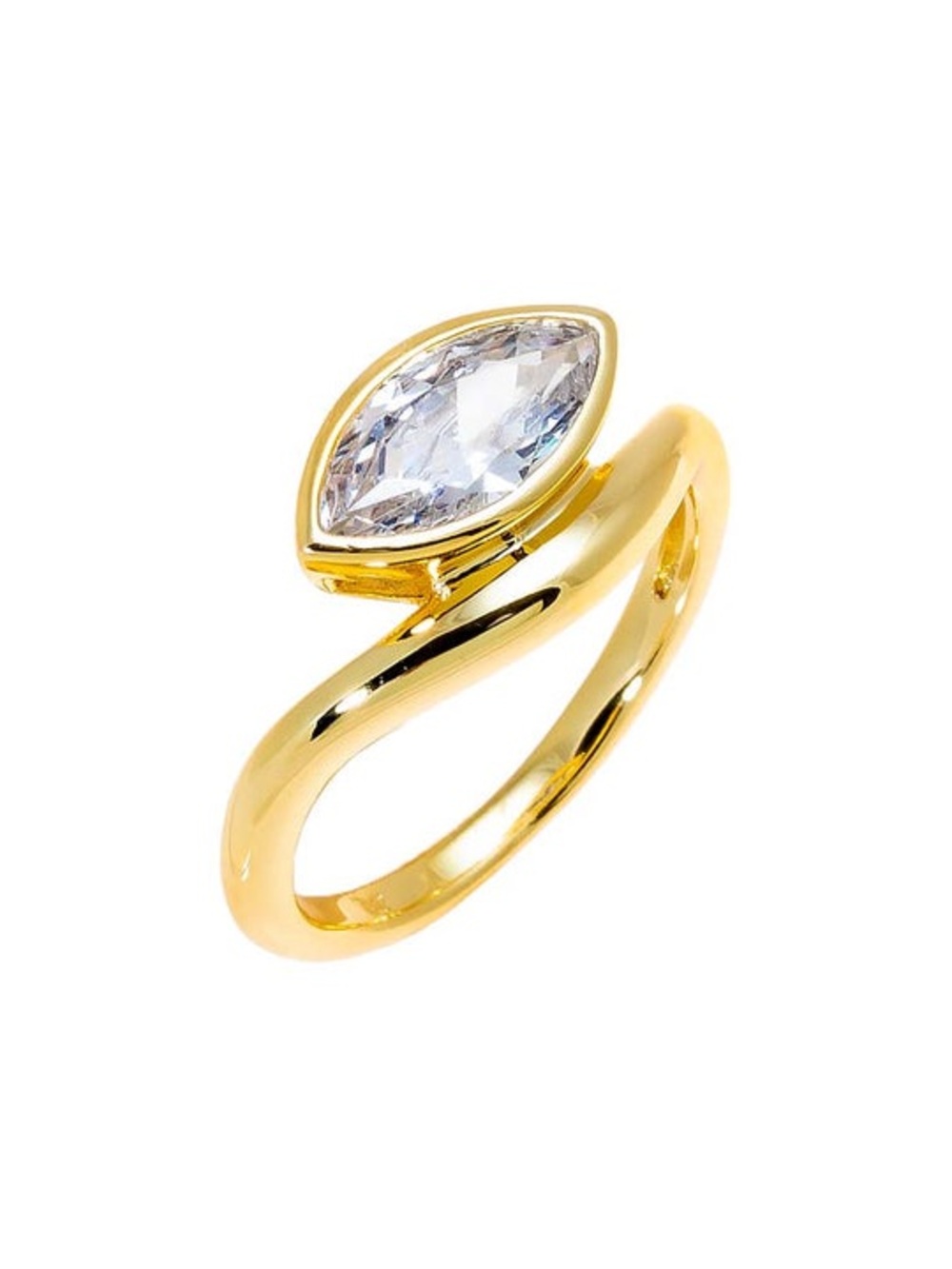 New Marquise East West Cubic Zirconia Swirled Ring 14K Gold Plated Over Brass